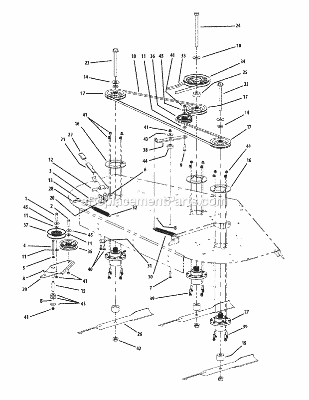 Fabricated Deck Spindle Assembly 72-Inch Diagram and Parts List for M72-KW (53BI8CT8050) (2011 & After) Cub Cadet Sprayer